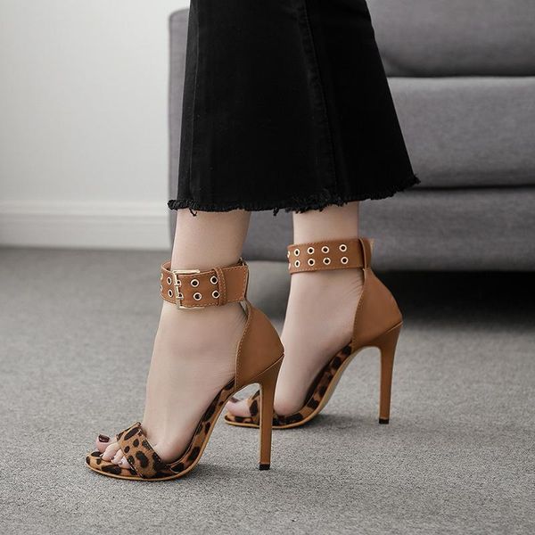 

dress shoes print high-heeled sandals 2021 rivet leopard, Black