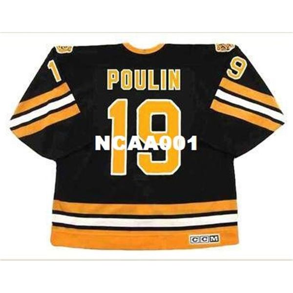

001s #19 dave poulin boston bruins 1990 ccm vintage away hockey jersey or custom any name or number retro jersey, Black