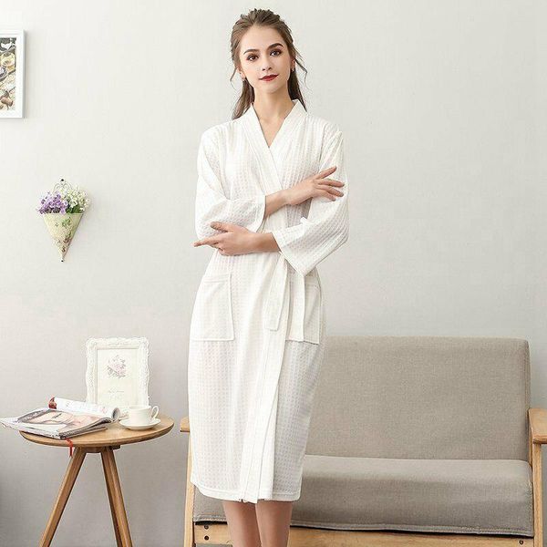 

women's sleepwear women men bath robe waffle shower nightgowns male female bathrobe long woman man pajamas, Black;red
