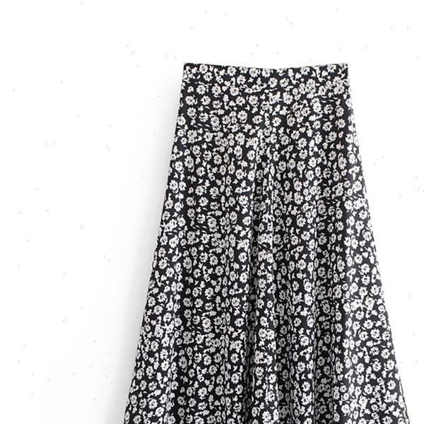 

european and american spring and summer 2021 broken printed high waist half length skirt womens medium length skirt a shaped sk, Black