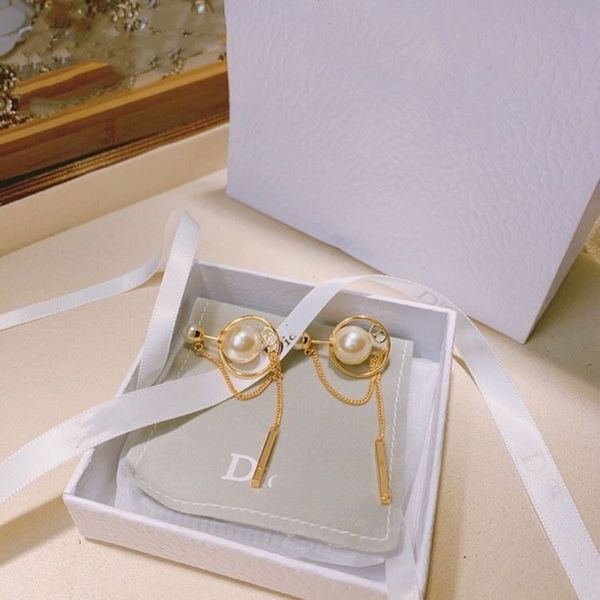 

d Family 2021 New Tassel Pearl High Version Simple Fashion Net Red Earrings, Golden