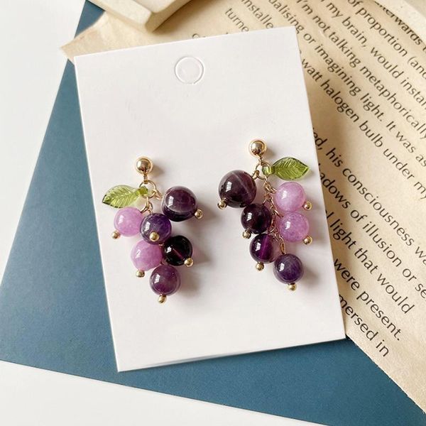 

dangle & chandelier 2021 trend vintage simple sweet temperament fruit purple grape acrylic korean ear clip drop earring for women female, Silver