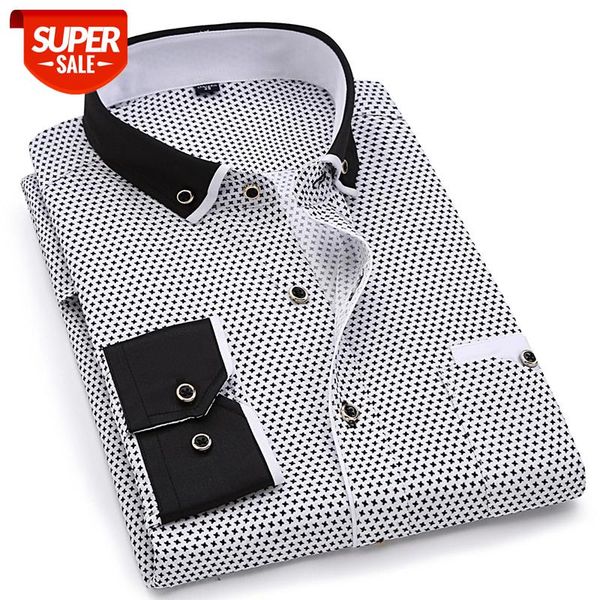 

men shirts fashion long sleeved printed male business casual dress shirt men brand clothing comfortable blouse white shirt #ws8b, White;black