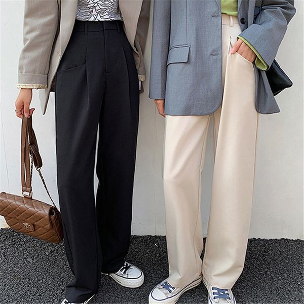 

2021 chic brief fashion slim basic all match gentle trousers new casual loose high waist solid ol streetwear pants i4lg, Black;white