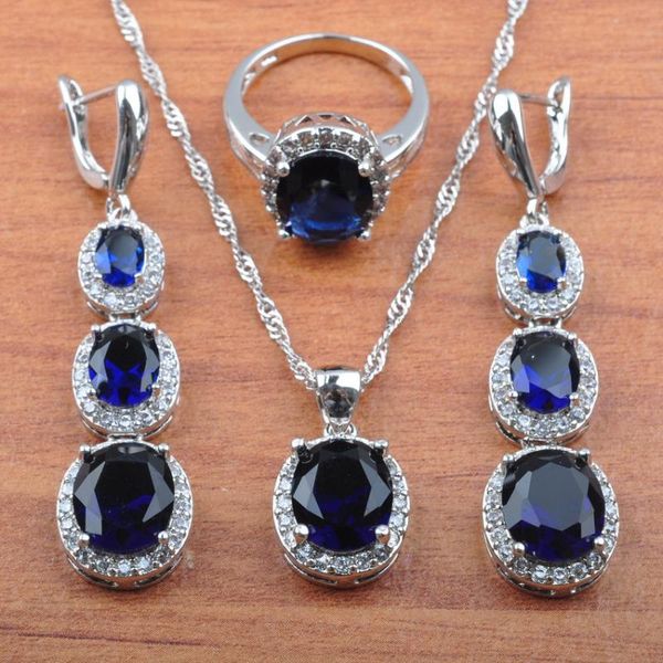 

earrings & necklace for women cubic zircon jewelry set long dangle drop pendant ring dubai wedding 2021 js0119, Silver