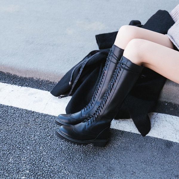 

boots 2021 winter light luxury women's shoes layer cowhide flat, Black