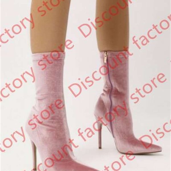 

designer sweet pink velvet dress boots pointed toe stiletto heels ankle boots delicate red green black fall boots
