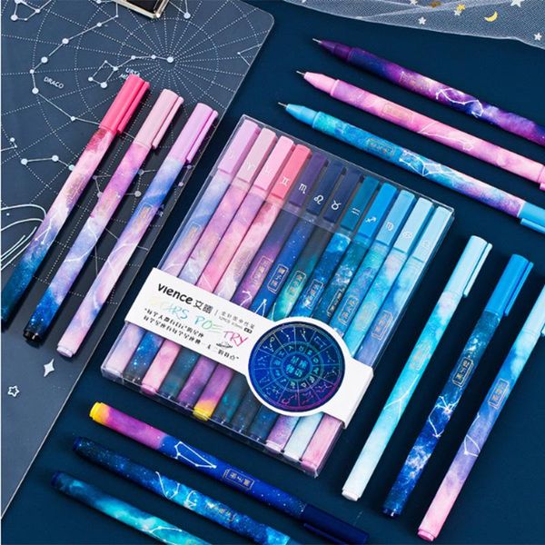 

ballpoint pens 12 constellation gel pen students with stars 0.5 black full needle cute creative super girl heart ins simple literature, Blue;orange