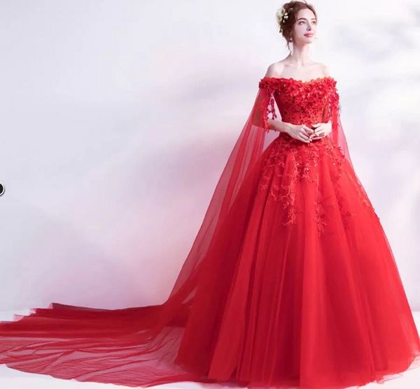 2021 Princesa Red Bateu Ball Vestido Quinceanera Vestidos Appliques Lace Up Tule Doce 16 Debutante Prom Festa Diving Feito Personalizado 37