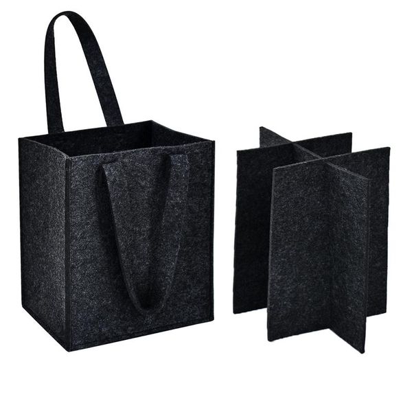 

gift wrap felt red wine bag with 6 grid divider foldable bottles carrier package portable storage handbag for beer champagne oil