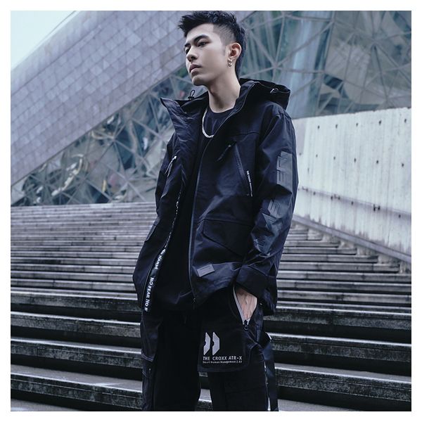 

2021 spring new style military function windbreaker coat men's fashion brand tooling stormsuit japanese trend jacket men f2dc, Black;brown