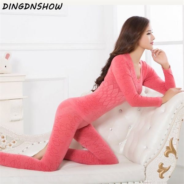 

[dingdnshow] thermal underwear seamless long johns antibacterial intimates ladies print warm winter print women shaped sets 211217, Black;pink