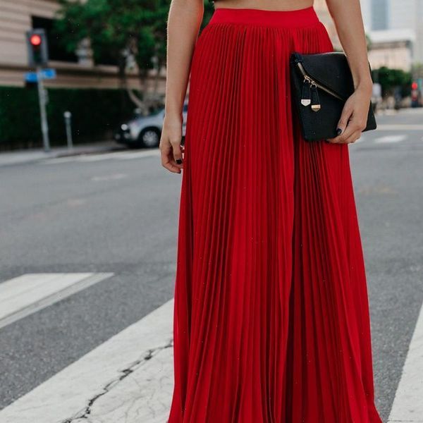 

beach bohemia women solid color pleated full length elastic maxi long skirt drop shipping good quality, Black