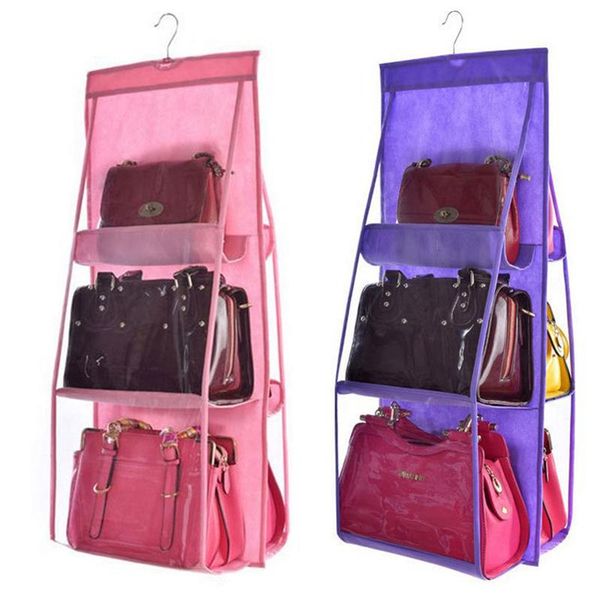 

storage bags 6 pocket hanging bag organizer wardrobe transparent for handbag closet shoes door wall sundries pouch