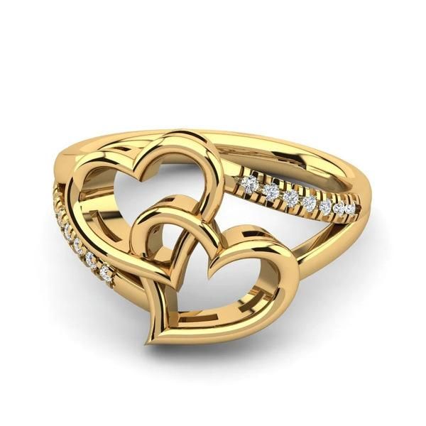 

cluster rings doule heart for women zircon crystal engagement wedding ring female vintage jewelry bague gift, Golden;silver