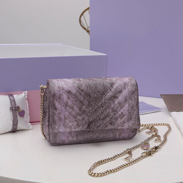 

new style shoulder bag soft matrasaic texture of lavender metal water snake skin 47291350 the bag is detachable adjustable chain loulou bag, Black
