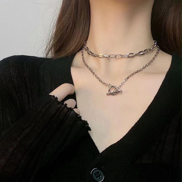 

chains multi layer minimalist tongle clasp necklace geometric clavicle chain for women jewelry, Silver
