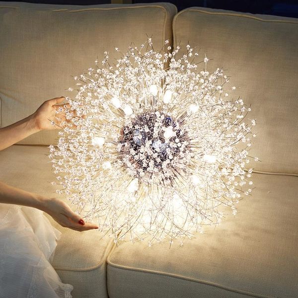 

pendant lamps nordic contemporary art deco snowflake silver dandelion branch chandelier with small crystal beads decoration from dining room