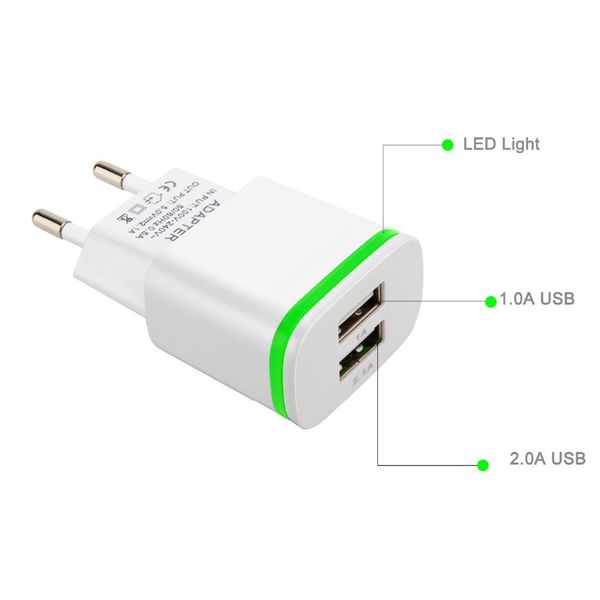 Carregadores de telefone celular LED Luzes Dupla USB UE Plug Telefone Celular USB carregador de carregamento para Samsung J5 J3 J7 J1 A5 A3 2016