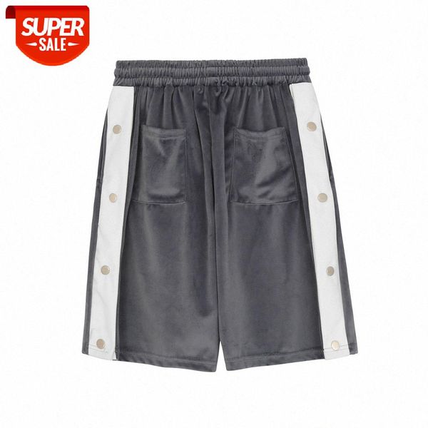 

side-breasted contrast stitching casual short pants men's street loose straight five-point #co8g, Black