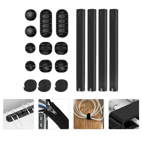 

storage bags 1 set home cable holders deskwire cord managers (black)