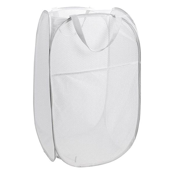

mesh -up laundry basket-portable, durable handle, foldable storage, easy to open. the folding -up clothes basket