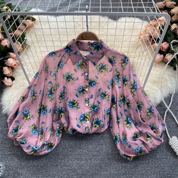 

women's polos ladies shirt western style lantern sleeves loose wild retro floral holiday summer 2021 trend, White