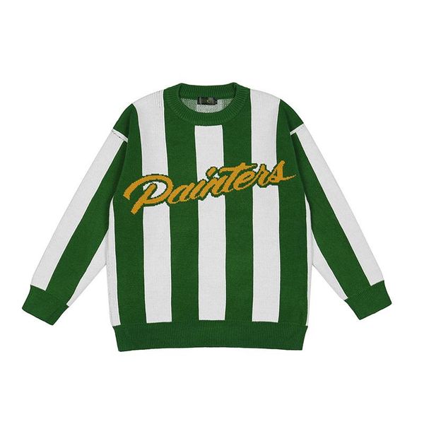 

men's sweaters color block striped letter embroidery casual autumn retro mens and womens pullover oversize knitted loose sweater, White;black