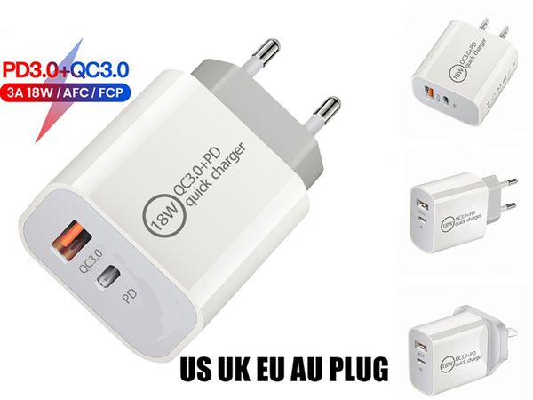 

18w fast usb charger quick charge type c pd fast charging for iphone eu us plug usb charger with qc 3.0 phone charger