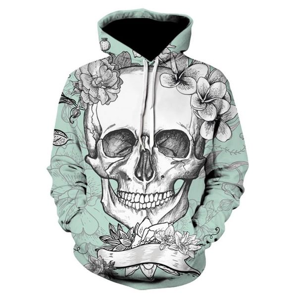 

cloudstyle 2021 new skull hoodies men women 3d tattoo skull vector print pullover light blue sweatshirts tracksuit hooded, Black
