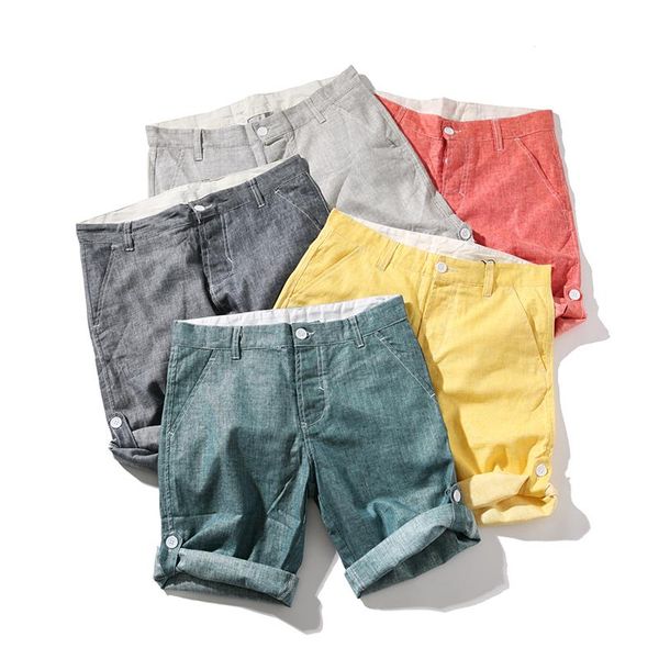 

men's shorts cotton linen for men solid button waist casual male summer comfortable bermuda, White;black