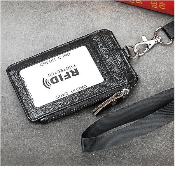 

bycobecy genuine leather rfid credit card holder removable lanyard business work card set zipper co qylaom