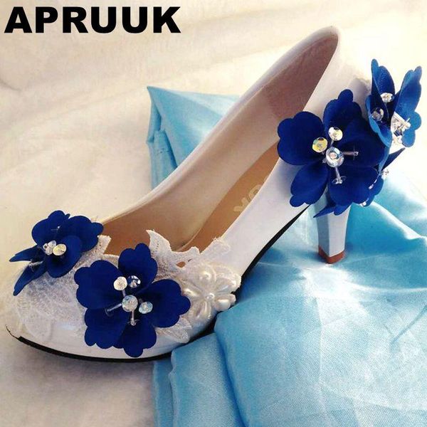 

dress shoes blue flower wedding high heel platforms woman bridal ladies female sweet proms, Black