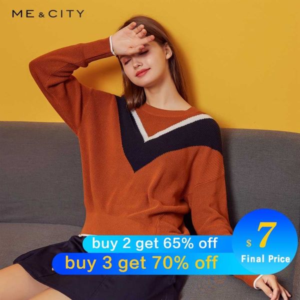 

metersbonwe striped panelled colour knitted sweater women pullovers autumn winter basic women sweaters slim fit 200929, White;black