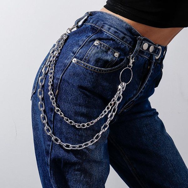 

keychains punk trousers chain keychain for women men metal wallet waist belt hipster rock hip hop jewelry accessories, Silver