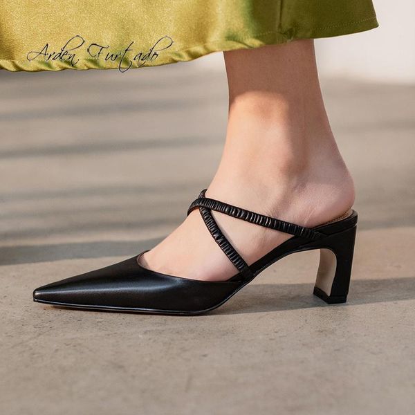 

arden furtado summer fashion 2021 women's shoes white elegant slippers 6cm chunky heels mules strange heels size 45, Black