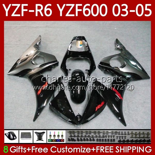 Motorradverkleidungen für Yamaha YZF-R6 YZF600 YZF R 6 600 CC YZFR6 Silber Schwarz 03 04 05 Karosserie 95No.108 YZF R6 600CC 2003 2004 2005 Verkleidung YZF-600 03-05 OEM Body Kit