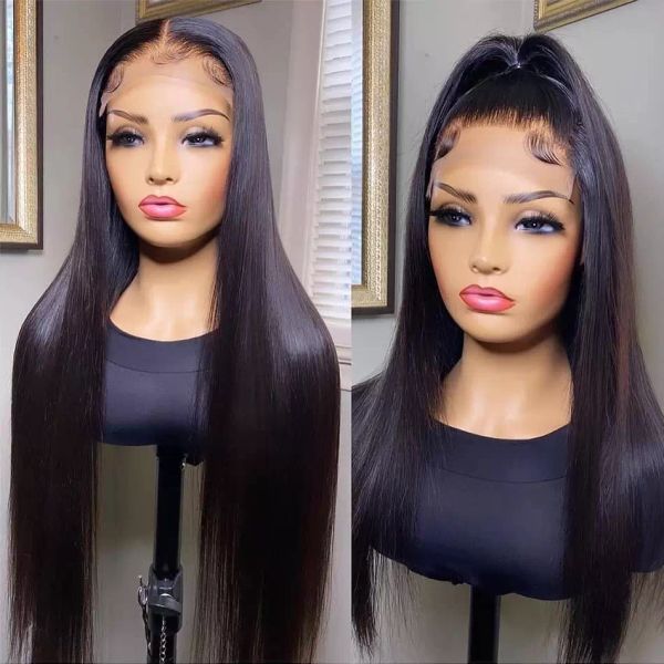 

100% human hair wigs straight lace front brazilian wigs for women 13x4 short bob full hd transparent wig virgin hair, Black
