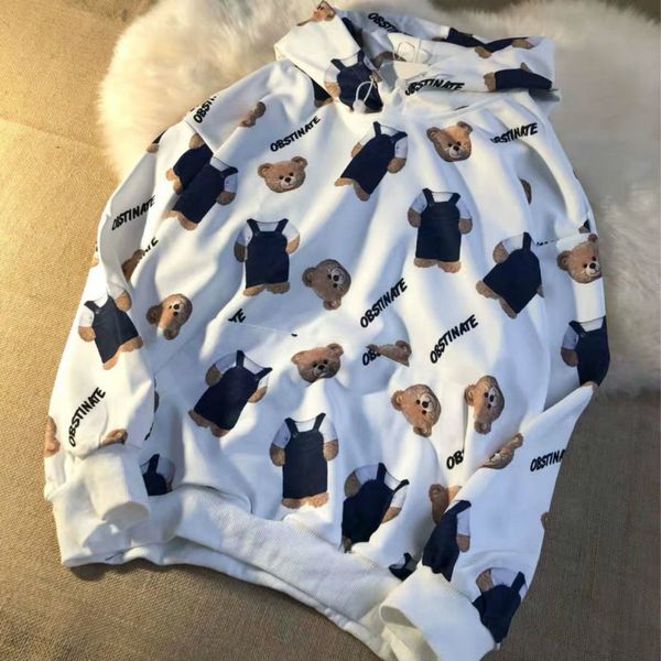 

2021 new deeptown estilo coreano camisola feminina outono inverno moda urso impresso hoodies feminino manga longa casual solto pulver oiy9, Black