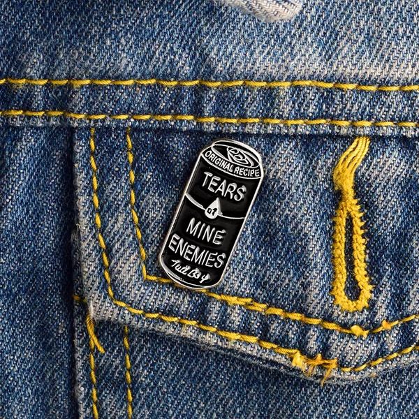 

tears of mine enemies black cans enamel icons pins badge button pin for lapel denim pu jacket punk dark brooches gift, Blue