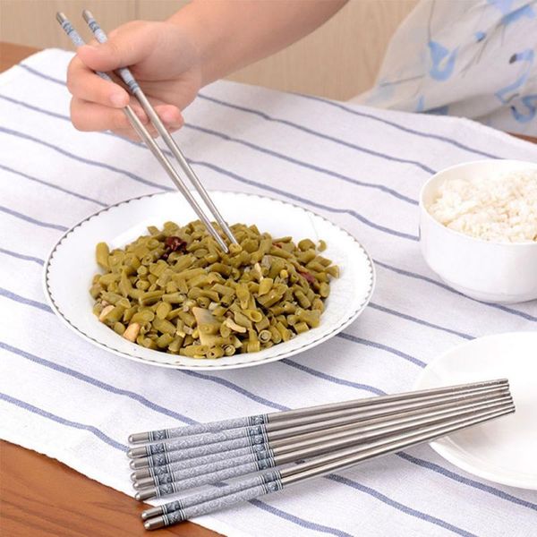 

chopsticks 5 pairs flower printed stainless steel chop stick reusable non-slip baguettes chinese home kitchen tableware