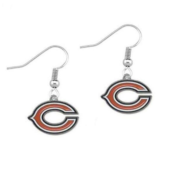 

dangle & chandelier alloy enamel football sports chicag city rugby bears team charm drop earrings for woman girl fashion jewelry 10pairs, Silver