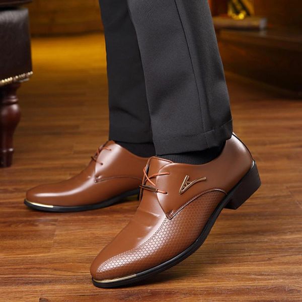 

dress shoes arrive mens soft leather men's british style lace up pointed toe flats 2 colors big size ghn78, Black