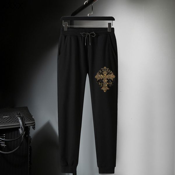 

autumn and winter new brand crosin letter diamond fashion casual men's slim fit small foot sports pants, Black