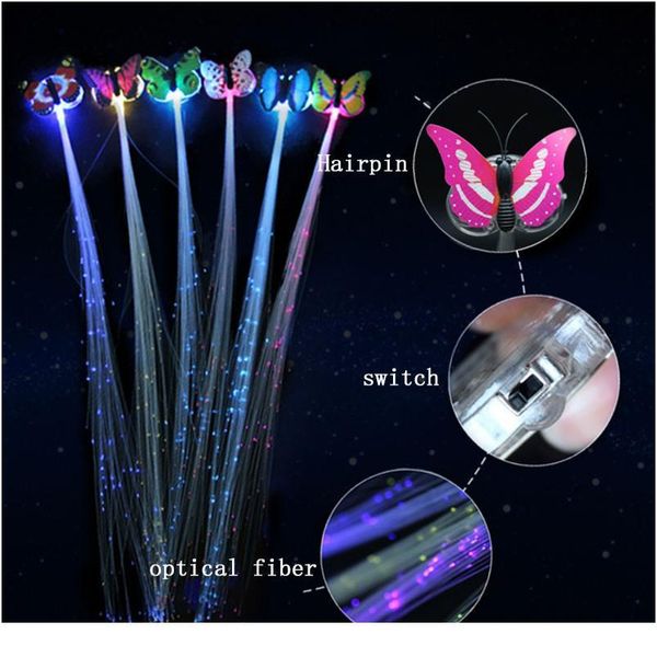

10pcs led glowing hair fluorescent light glowing butterfly headband headband flashing fiber hairpin glowing neon pa jllnmc, Blue;red