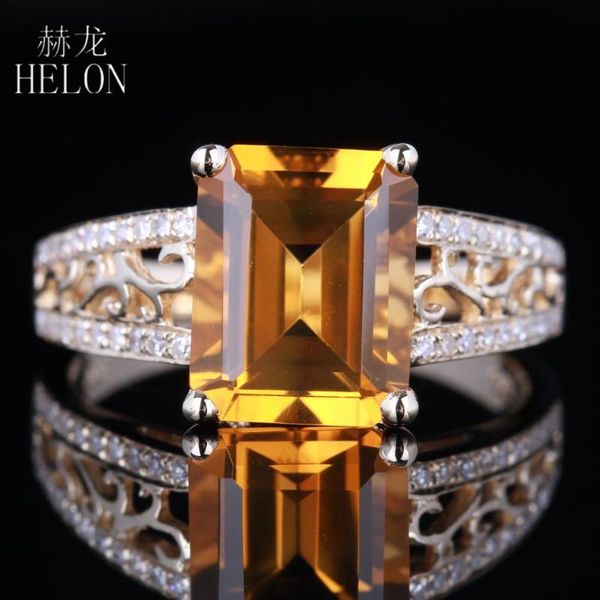 

cluster rings helon soild 14k yellow gold flawless emerald cut 10x8mm genuine citrine diamonds engagement wedding lady jewellery diamond rin, Golden;silver