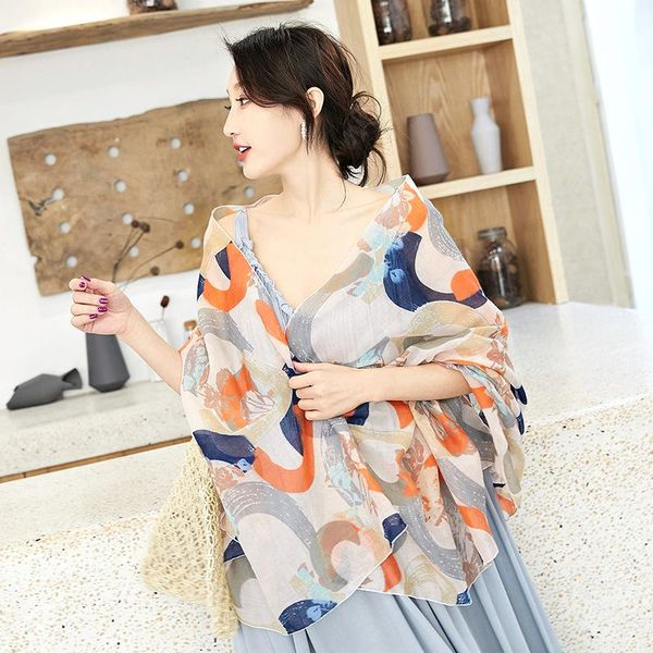 

scarves chun xia han edition scarf silk fabric printed cotton and linen joker tourism is prevented bask in cape female 1305, Blue;gray