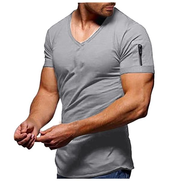 

men's t-shirts solid men summer t shirts plus size simple design v neck zipper short sleeves shirt for pullover camiseta hombre 2021, White;black