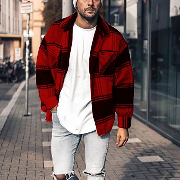 

autumn 2020 casual lapel color matching men's plaid coat, Black
