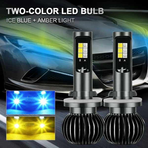 

car headlights 9-32v 2pcs fog led headlight 880 9005 h1 h7 h11 bulb light 8000k ice blue/3000k amber two-color waterproof accessories